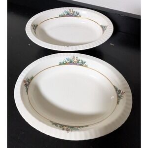 Lenox Rutledge Oval Vegetable‎ Bowls Gold Verge w/Raised Enameled Flowers (2)